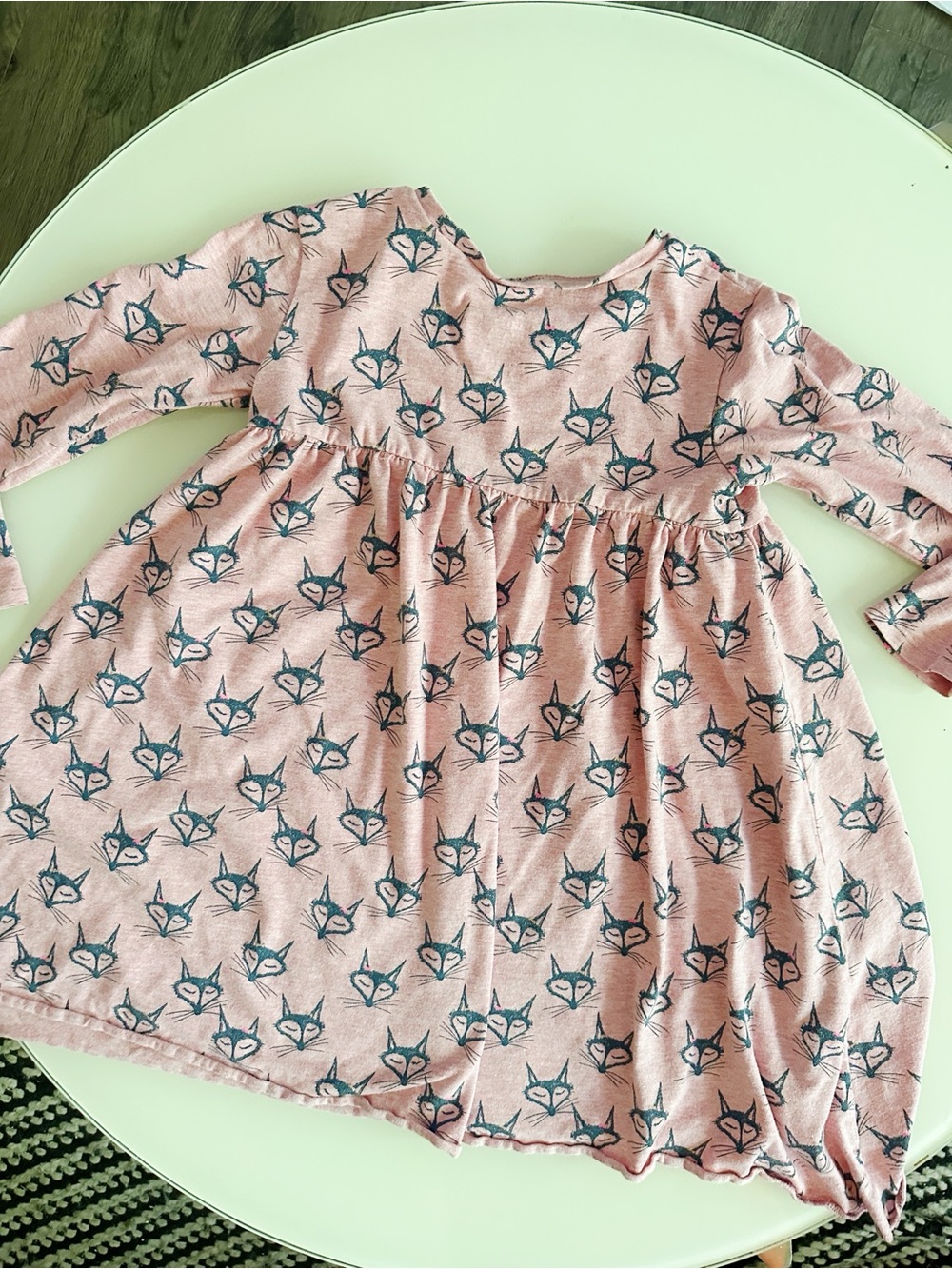 Pink Fox-Print Long Sleeve Girls' Casual Dress
